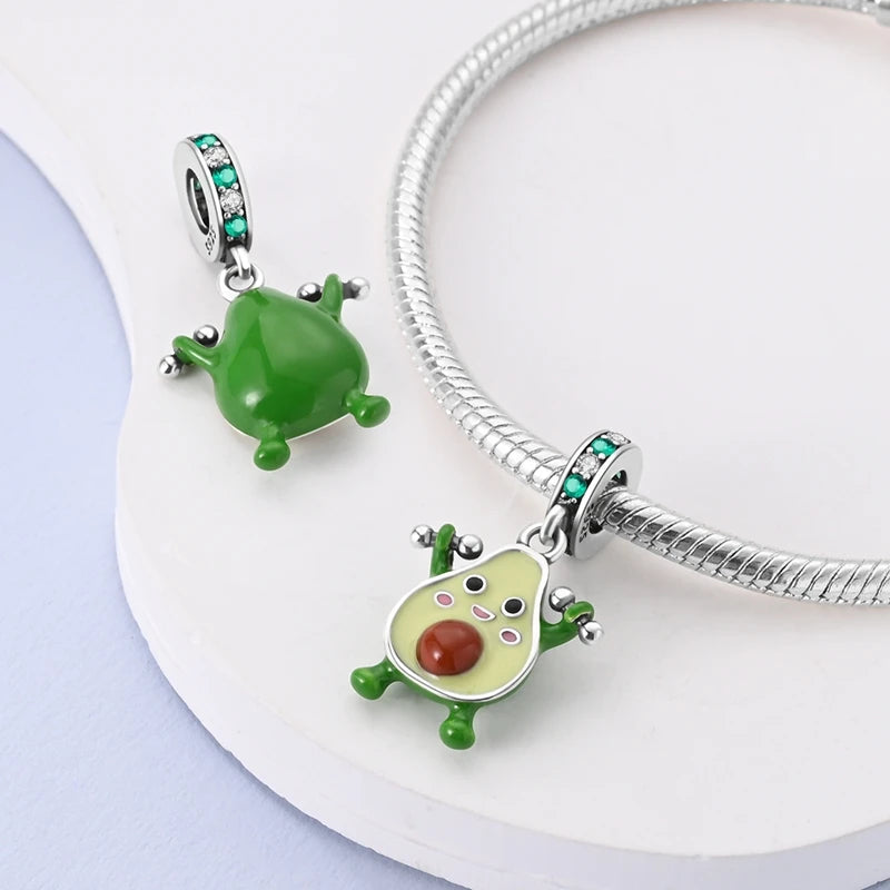 Original 925 Sterling Silver Charms Beads Green Avocado Fruit Pendant Fit Bracelet Charms Women Jewelry Gift