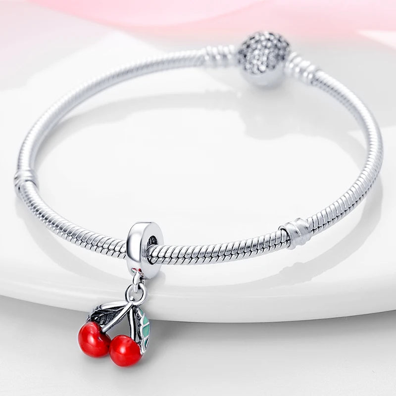 925 Silver Color Strawberry Cherry Apple Avocado Fruit Charms Beads Fit Qikaola 925 Original Bracelets Fine DIY Birthday Jewelry
