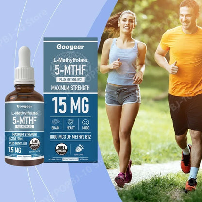 L-Methylfolate 5-MTHF Liquid Drops with Methyl B12 - Active Form Folate Supplement for Homocysteine Health - 60 Servings