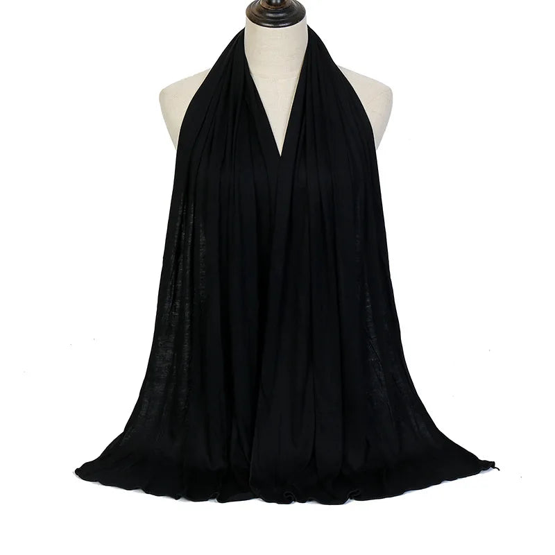 170x60cm Modal Jersey Instant Hijab Long Stretchy Soft Breathable Solid Color Head Wrap Shawl for Muslim Ladies Ramadan Prayer
