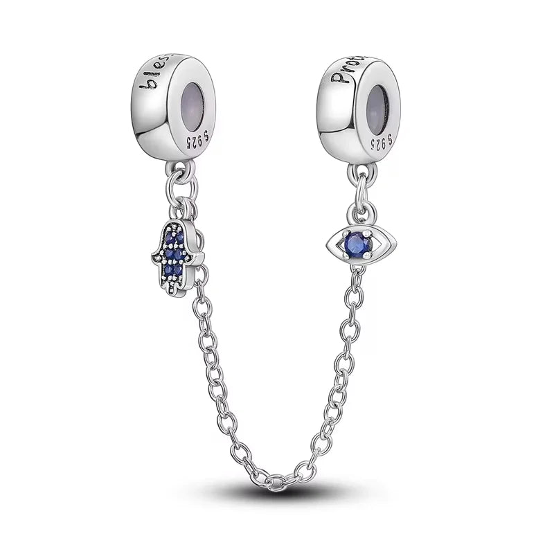 Safety Chain Charms Fit Original 925 Sterling Silver Charms Beads Moon Star Butterfly Heart Safety Chain For Women Jewelry Gifts