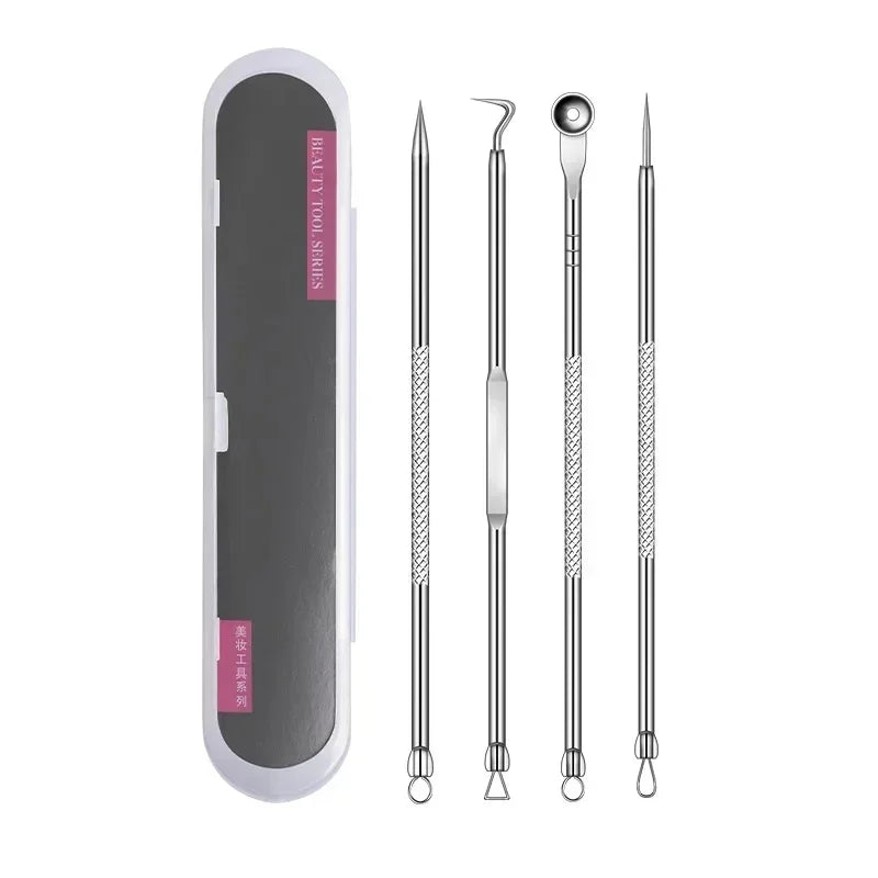 4Pcs Blackhead Remover Tool Set Ultra Fine Pore Extractor Needles Facial Acne Blemish Whiteheads Cleansing Beauty Kit
