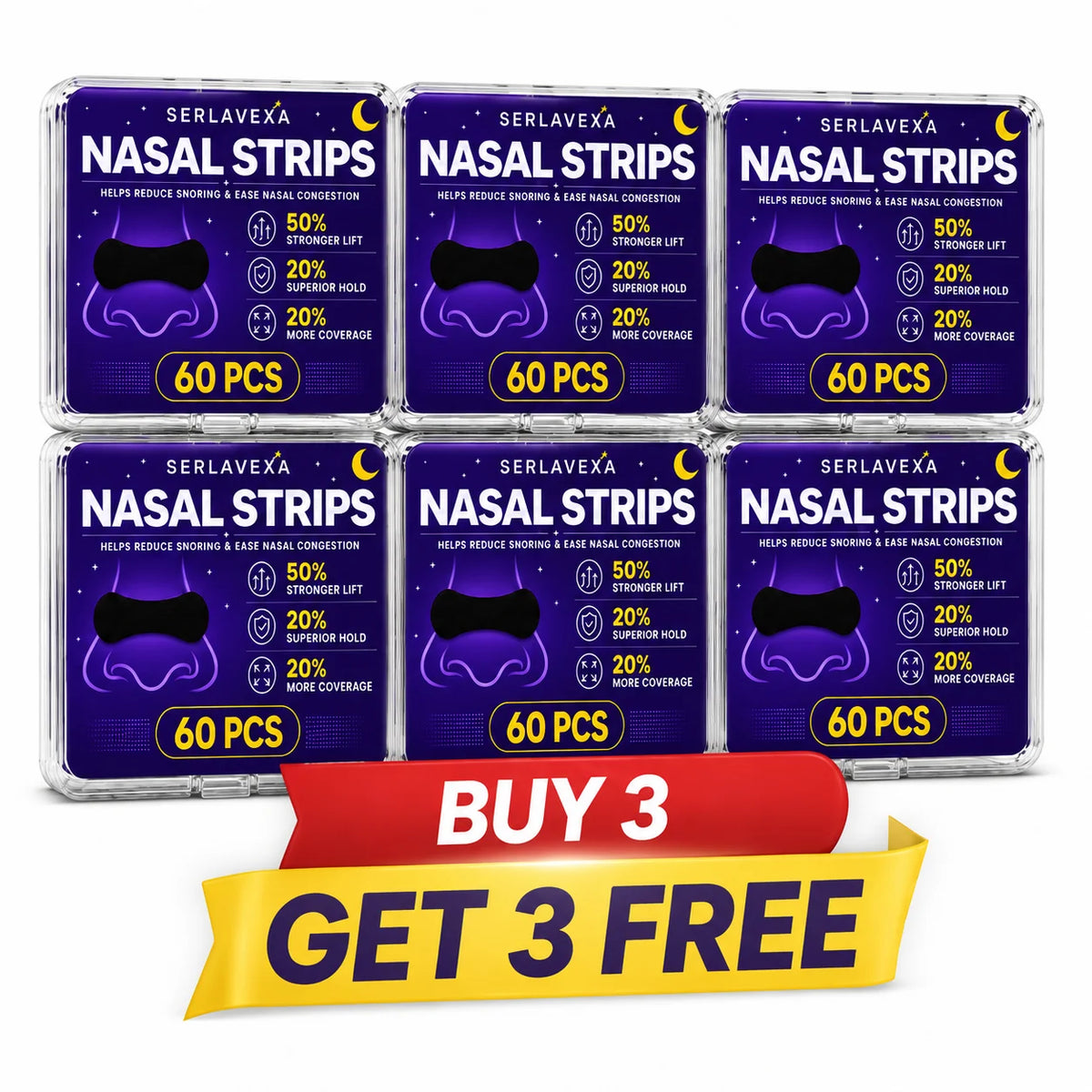 SERLAVEXA Nasal Strips 60PCS Black Self Adhesive Nose Patches for Comfortable Breathing During Sleep Sports and Travel