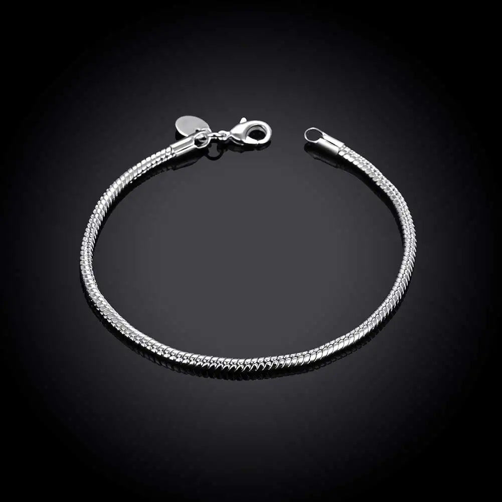 925 Sterling Silver 16-23cm 3mm Snake Chain Bracelet For Women Men Fashion Wedding Engagement Party Jewelry Gifts