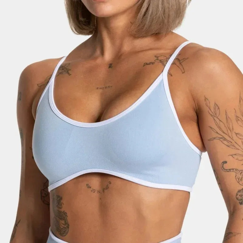 Women Solid Color Gym Sports Bra Summer Yoga Fitness Top Sexy Backless Knit Bra with Chest Cushion Suspender Breathable Bra