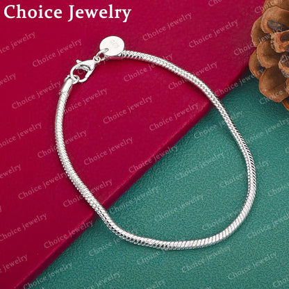 925 Sterling Silver 16-23cm 3mm Snake Chain Bracelet For Women Men Fashion Wedding Engagement Party Jewelry Gifts