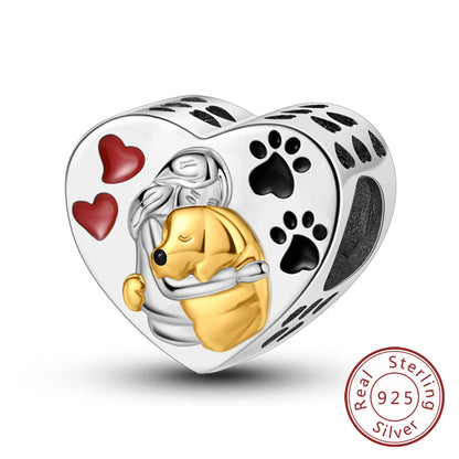 Hot Sale Charm Bead Pendant 925 Sterling Silver Firefly Love Heart Cats Dogs Sunflower Charm for Bracelet Women DIY Jewelry Gift