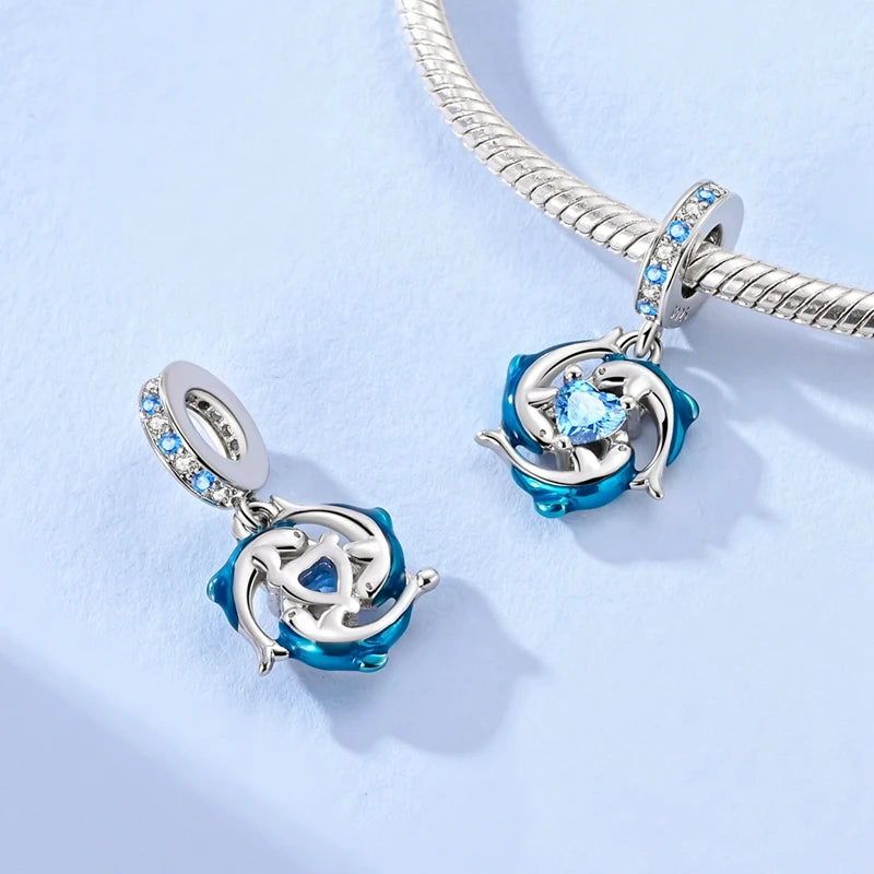 Fit Original 925 Sterling Silver Charms Beads Blue Luminous Whale Shark Seahorse Dolphin Charms For Women Fine DIY Jewelry Gifts