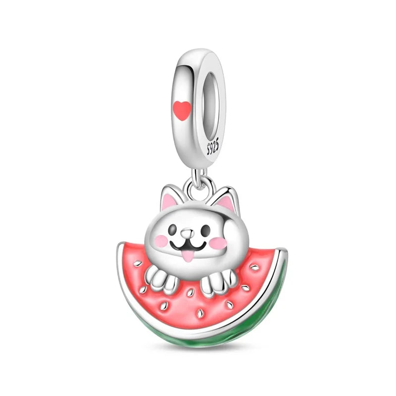 925 Silver Color Strawberry Cherry Apple Avocado Fruit Charms Beads Fit Qikaola 925 Original Bracelets Fine DIY Birthday Jewelry