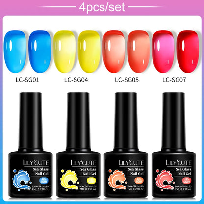 LILYCUTE 4/5Pcs/Set 7ML Nude Pink Gel Nail Polish and Translucent Jelly Nail Art Gel Semi Permanent Soak Off Design Manicure Set