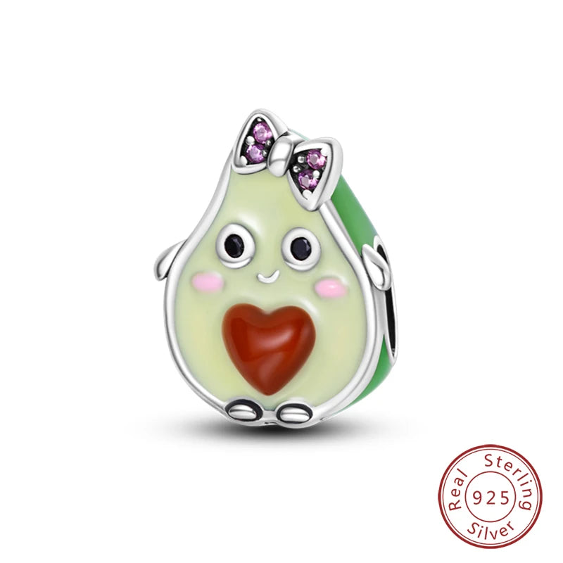 Original 925 Sterling Silver Charms Beads Green Avocado Fruit Pendant Fit Bracelet Charms Women Jewelry Gift
