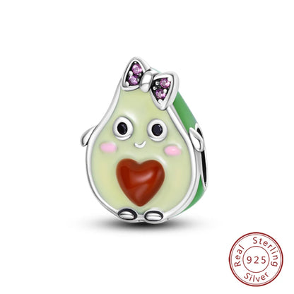 Original 925 Sterling Silver Charms Beads Green Avocado Fruit Pendant Fit Bracelet Charms Women Jewelry Gift