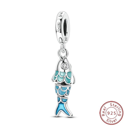 Fit Original 925 Sterling Silver Charms Beads Blue Luminous Whale Shark Seahorse Dolphin Charms For Women Fine DIY Jewelry Gifts