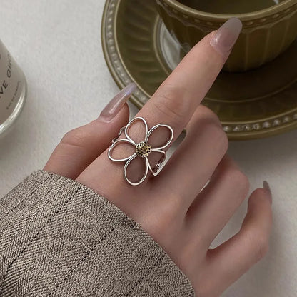VENTFILLE 925 Sterling Silve Flower Ring for Women Gift Hollow Out Design Retro Hip Hop Versatile Jewelry Party Gift Dropship