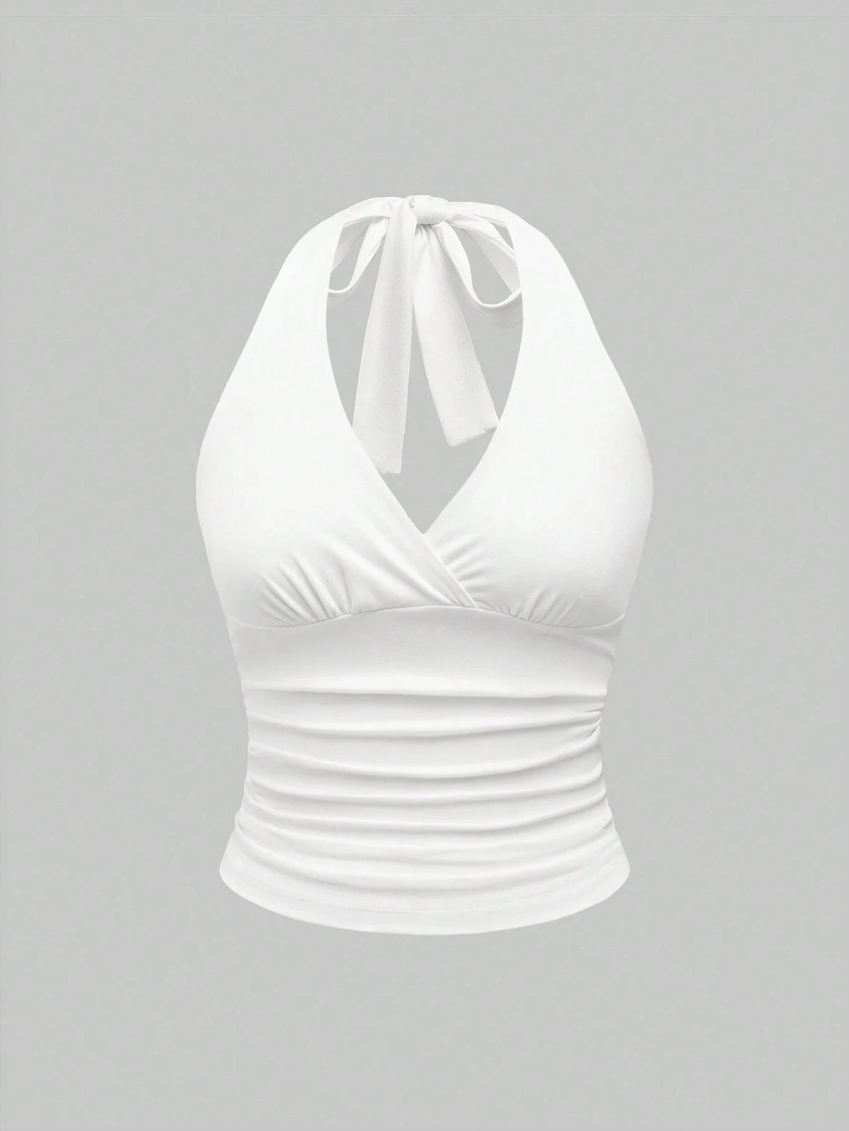 Solid V-neck Backless Halter Crop Top for Women Summer Sexy Y2K Sleeveless Ruched Top Streetwear