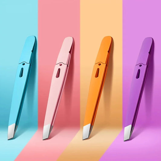 "Bright Color Slant Eyebrow Tweezers Set - Durable Stainless Steel Hair Pluckers for Face, Brow, and Lash Grooming"
