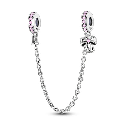 Silver Bow Charms 925 Sterling Silver Pink Heart-shaped Bow Pendants Charms Beads Fit Original S925 Bangle Bracelets DIY Jewelry