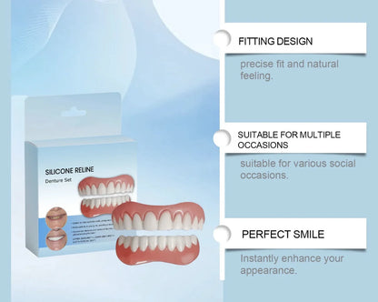 Cosmetic False Teeth Set, Silicone Reline Temporary Dentures, Upper Lower Snap On Veneers for Instant Confident Smile