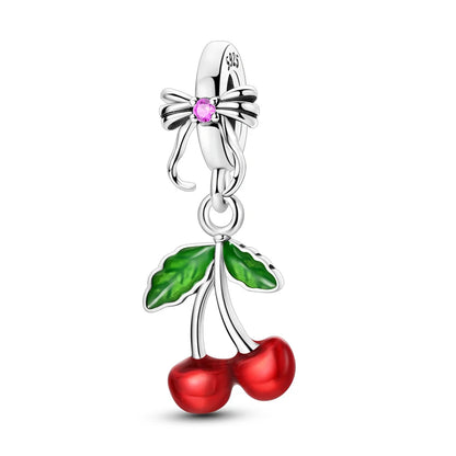 925 Silver Color Strawberry Cherry Apple Avocado Fruit Charms Beads Fit Qikaola 925 Original Bracelets Fine DIY Birthday Jewelry