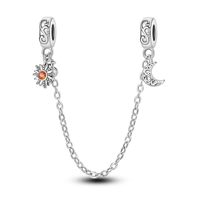 Safety Chain Charms Fit Original 925 Sterling Silver Charms Beads Moon Star Butterfly Heart Safety Chain For Women Jewelry Gifts
