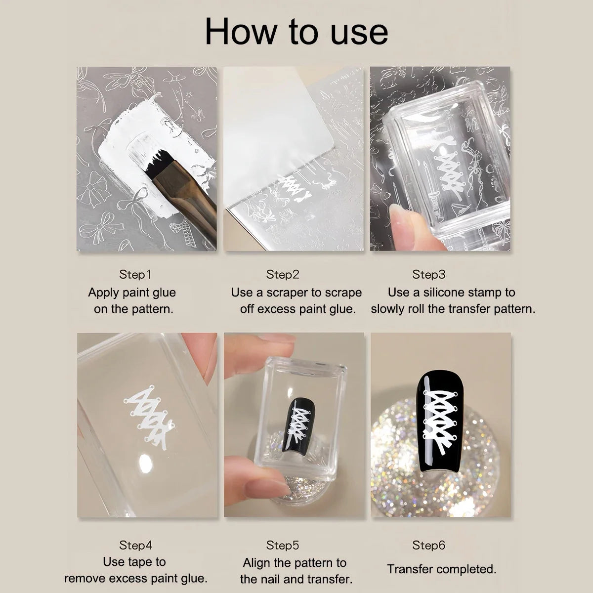 Square Nails Art Stamping Plates Kit French Manicure Transparent Silicone Polish Stencil Template Seal Stamper Scraper Nail Tool