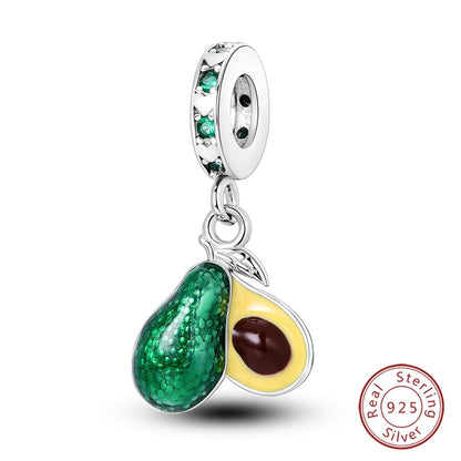 Original 925 Sterling Silver Charms Beads Green Avocado Fruit Pendant Fit Bracelet Charms Women Jewelry Gift