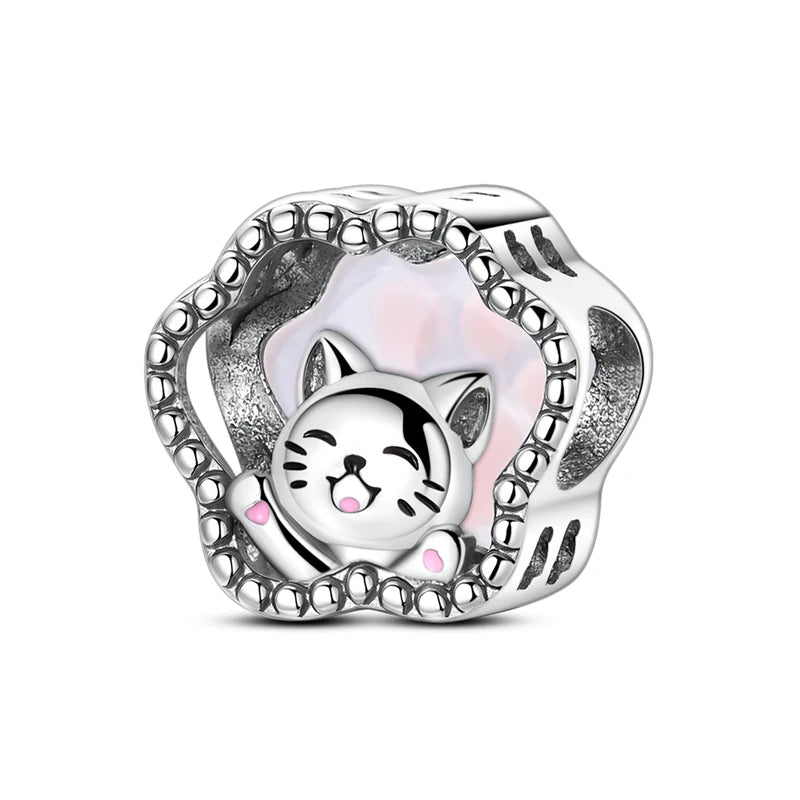 Original 925 Sterling Silver Charms Love Pets Dog Cat Paw Print Pendant Beads Fit Brand Bracelets Necklaces Women DIY Jewelry