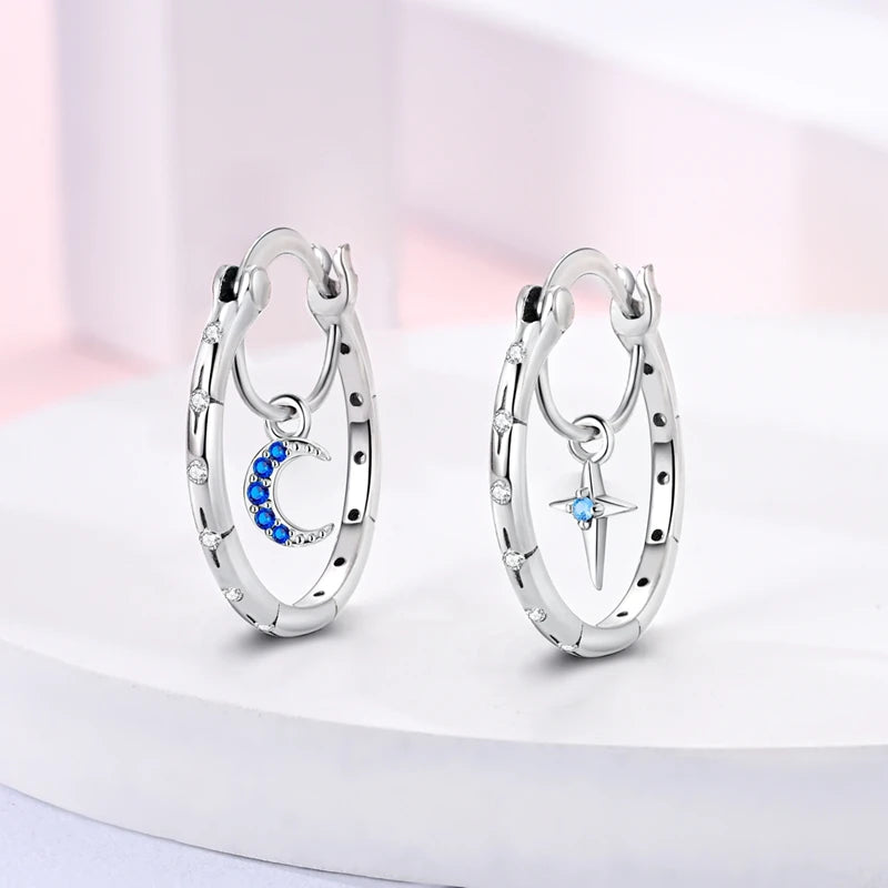 New 925 Sterling Silver Hoop Earrings Star Moon Stud Drop Earrings For Woman Party Wedding Accessories Fashion Jewelry Gift