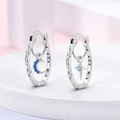New 925 Sterling Silver Hoop Earrings Star Moon Stud Drop Earrings For Woman Party Wedding Accessories Fashion Jewelry Gift