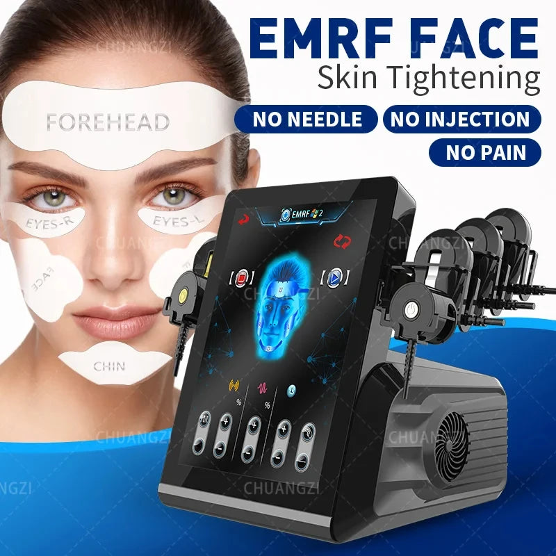 Ems RF Facial Electrostimulation Face Lifting FaceMachine 6 Handles Sculpt Face Pads Massager Device Anti Aging Wrinkles Removal