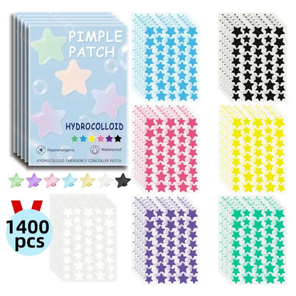 1400pcs Colorful Star Pimple Removal Sticker Invisible Breathable Hydrocolloid Acne Patch Anti-Acne Spots Marks Concealer Makeup