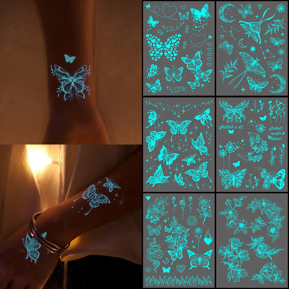 Halloween Luminous Temporary Tattoos Stickers UV Glow Fluorescent in the Dark For Body Face Tattoo Stickers Party Accessorie