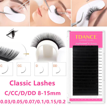 TDANCE Classic Eyelash Extension Korea PBT 16 Row Matte Black Faux Mink Lashes Russian Volume Makeup Eyelashes Individual Lash