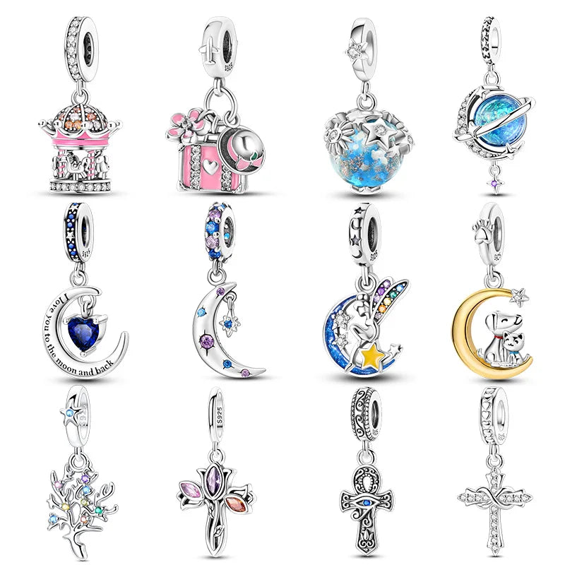New 925 Sterling Silver Cosmic Star Moon Charms Pendants For Women Fit Original Bracelet DIY Jewelry Gifts