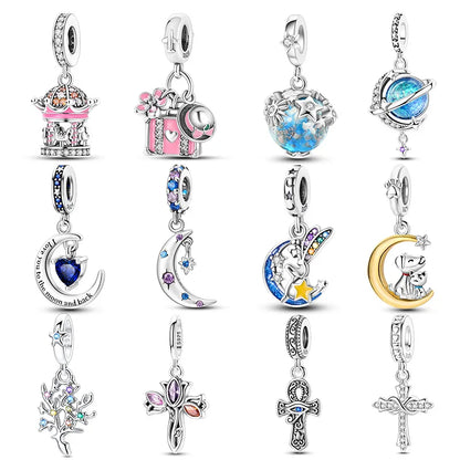 New 925 Sterling Silver Cosmic Star Moon Charms Pendants For Women Fit Original Bracelet DIY Jewelry Gifts