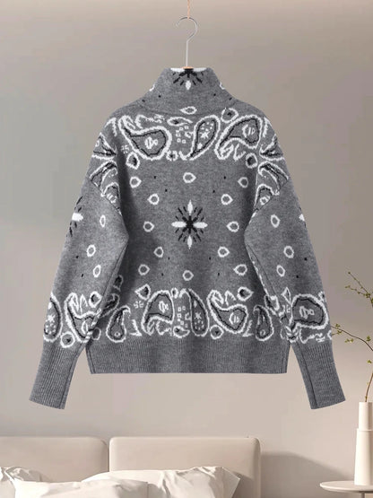 2026 Spring Loose Knit Jacquard Stand Collar Women Cardigan Zipper Full Sleeve Pockets Loose Sweater Fashion Lady Soft Knitwear