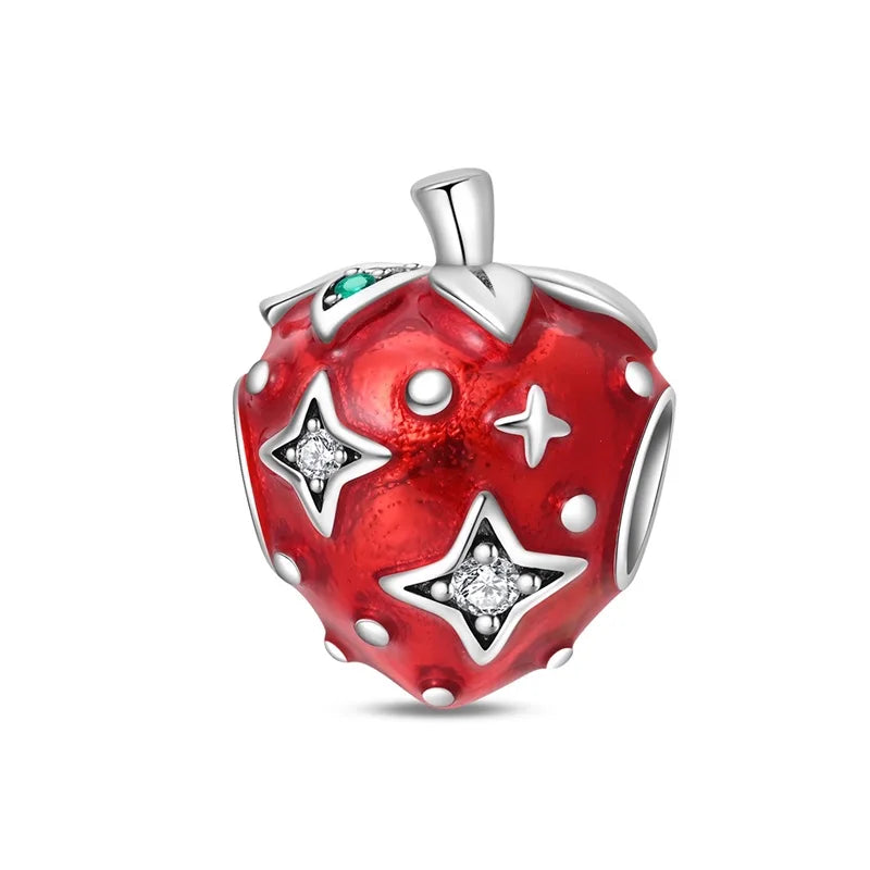 925 Silver Color Strawberry Cherry Apple Avocado Fruit Charms Beads Fit Qikaola 925 Original Bracelets Fine DIY Birthday Jewelry
