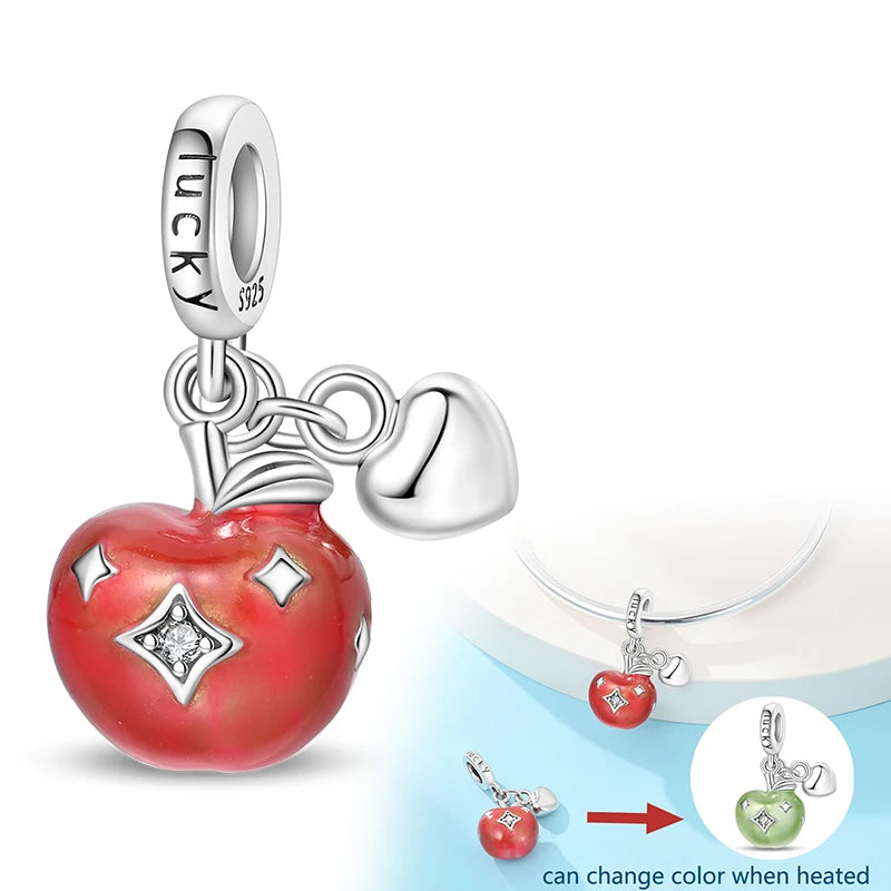925 Silver Color Strawberry Cherry Apple Avocado Fruit Charms Beads Fit Qikaola 925 Original Bracelets Fine DIY Birthday Jewelry
