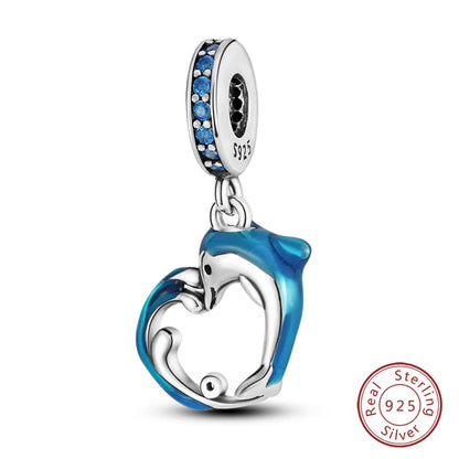 Fit Original 925 Sterling Silver Charms Beads Blue Luminous Whale Shark Seahorse Dolphin Charms For Women Fine DIY Jewelry Gifts