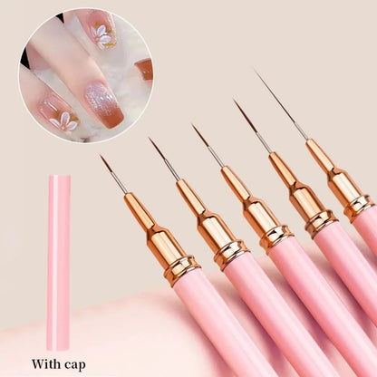 5Pcs Professional Nail Art Liner Striping Brush Nail Design Pen Ultra-thin Line Detail Drawing Painting Brush Manicure Pen Tools