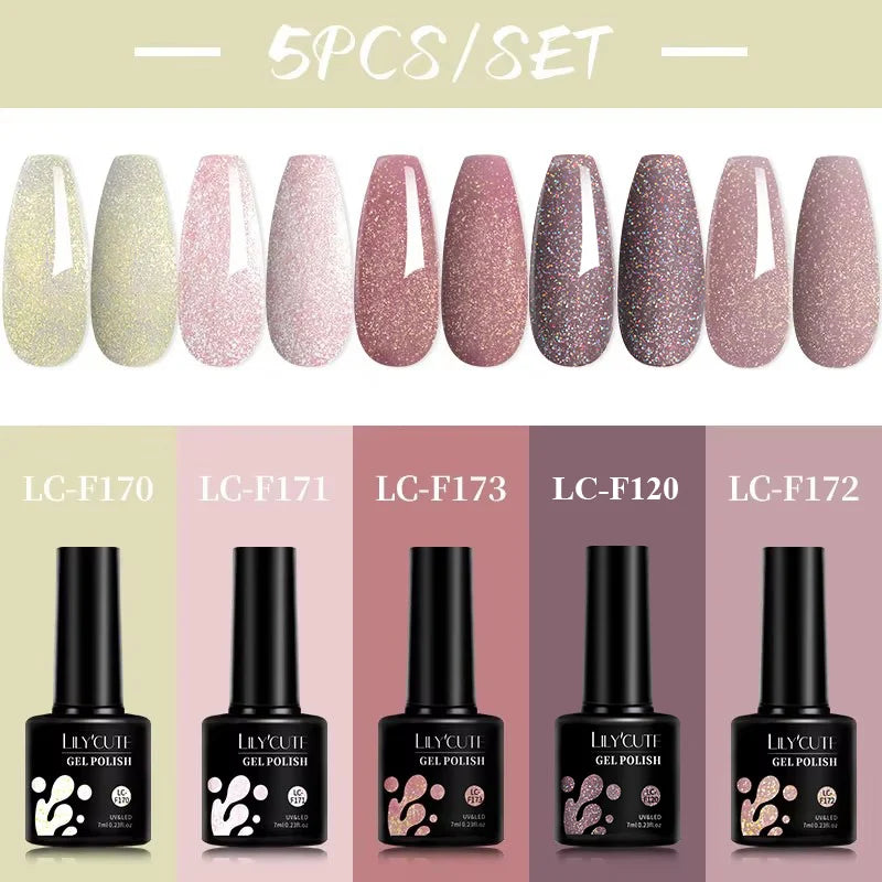 LILYCUTE 4/5Pcs/Set 7ML Nude Pink Gel Nail Polish and Translucent Jelly Nail Art Gel Semi Permanent Soak Off Design Manicure Set
