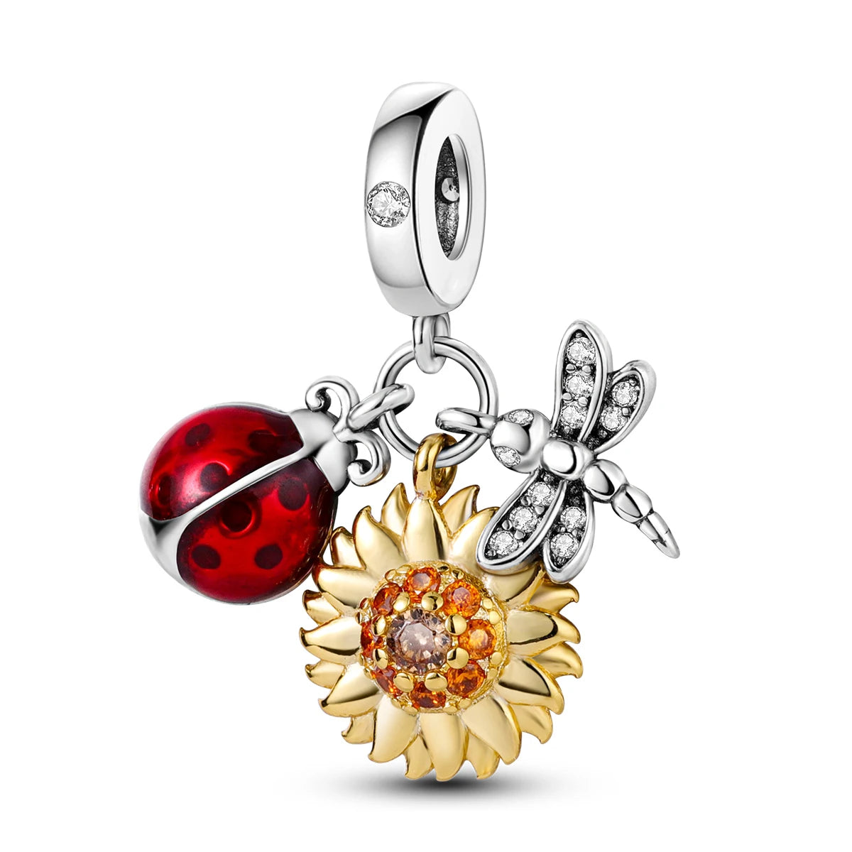 925 Silver Rainbow Flower Dragonfly Charms Dangle Charm Animal Bead Fit Original Bracelet Jewelry DIY