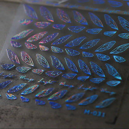 Shiny Laser Black Translucent Butterfly Dragonfly Insects Wings 3D Jelly Nail Art Sticker Angel Pearl Rhinestone Manicure Decals