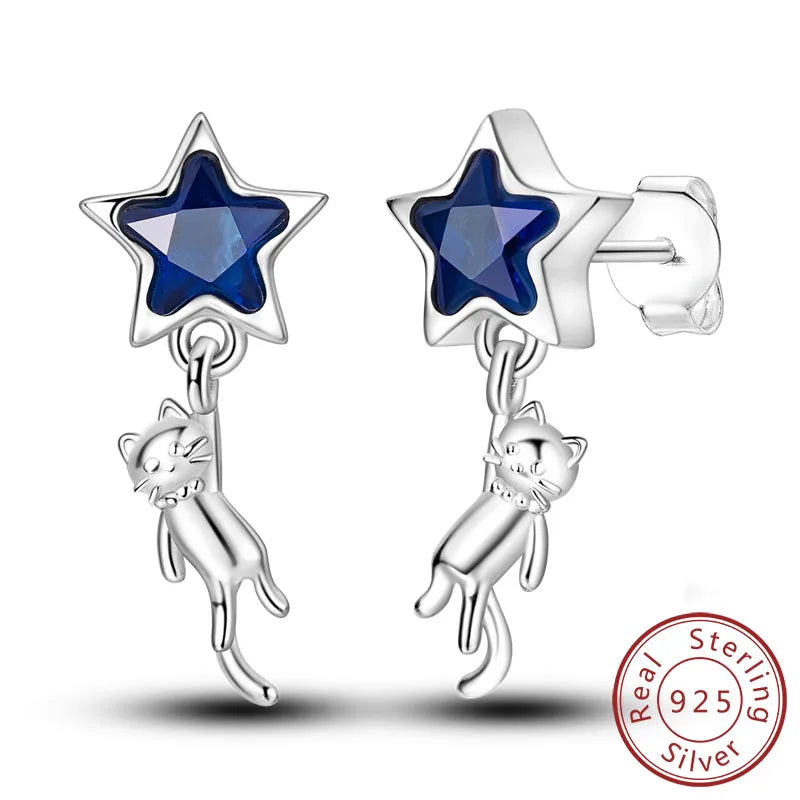New 925 Sterling Silver Hoop Earrings Star Moon Stud Drop Earrings For Woman Party Wedding Accessories Fashion Jewelry Gift