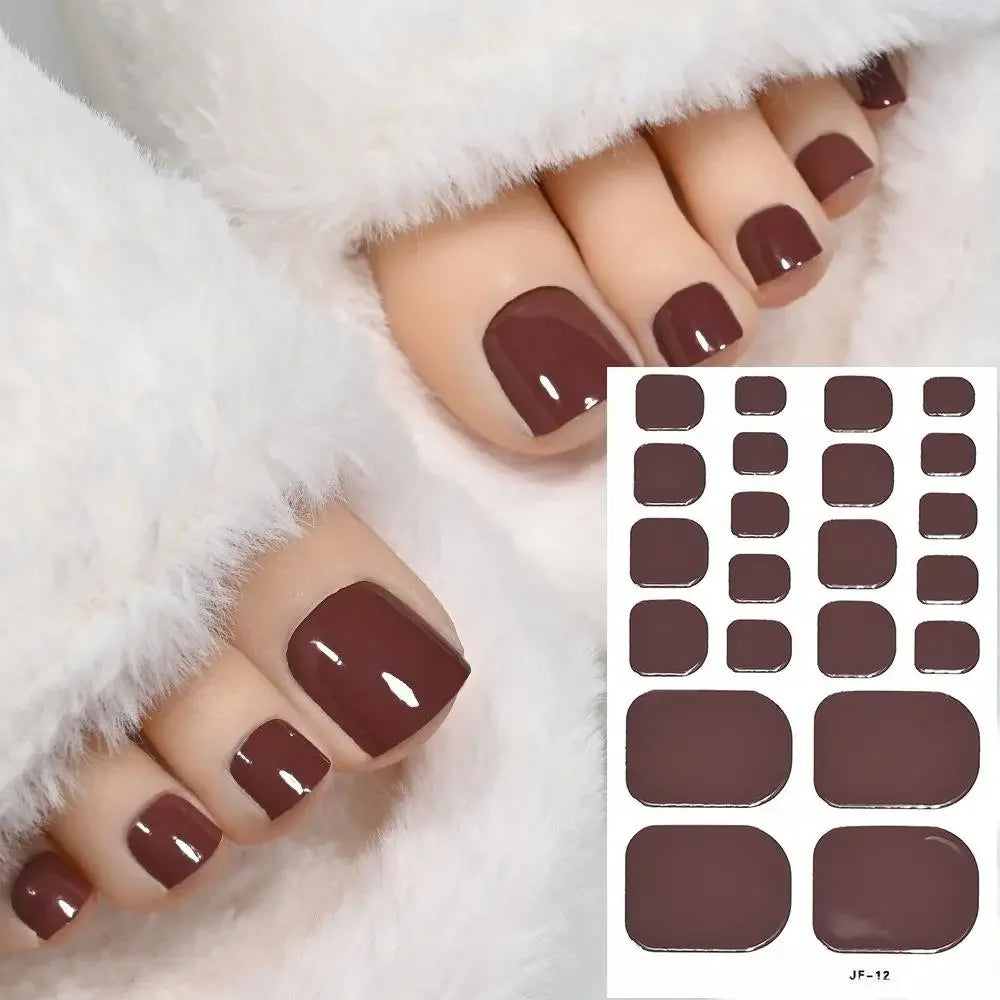 22tips Solid Bake Free Gel Toe Nail Strips Naked Color Stickers Pedicure Pink DIY Adhesive Nail Red Black Gel Manicure Poli O9R5
