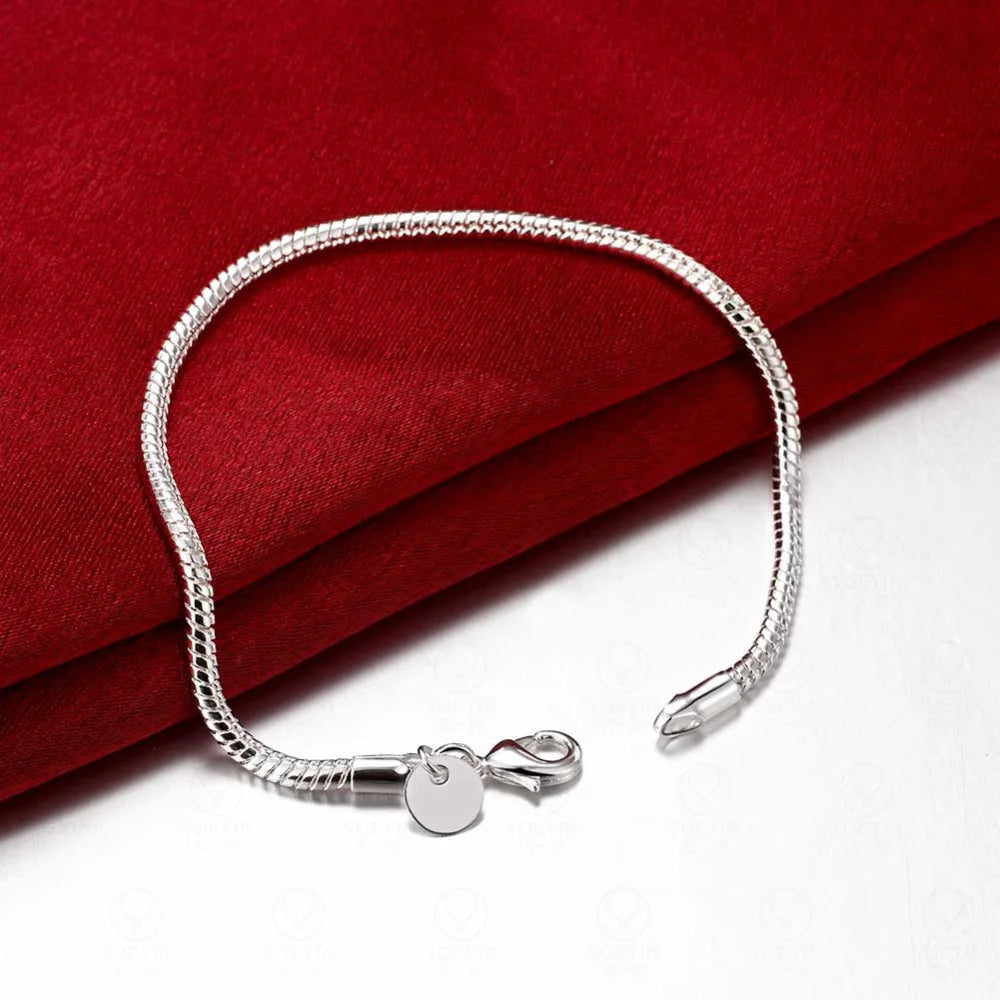925 Sterling Silver 16-23cm 3mm Snake Chain Bracelet For Women Men Fashion Wedding Engagement Party Jewelry Gifts