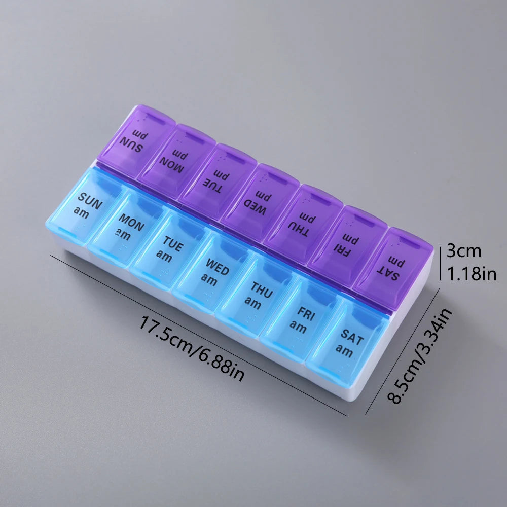 Portable Travel Pocket Size Weekly 14 Grids Pill Organizer Medicine Storage Container For Vitamin Tablets Daily Supplement Accessory