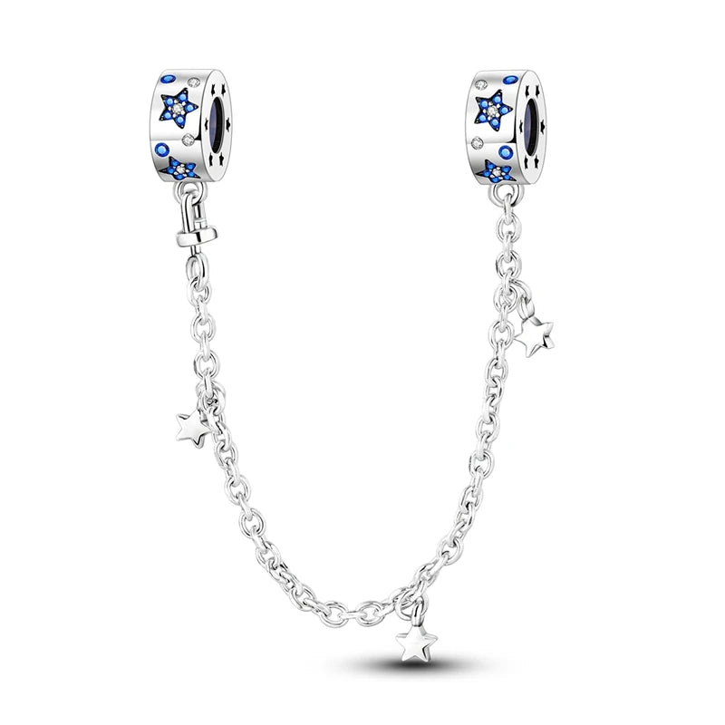 Safety Chain Charms Fit Original 925 Sterling Silver Charms Beads Moon Star Butterfly Heart Safety Chain For Women Jewelry Gifts