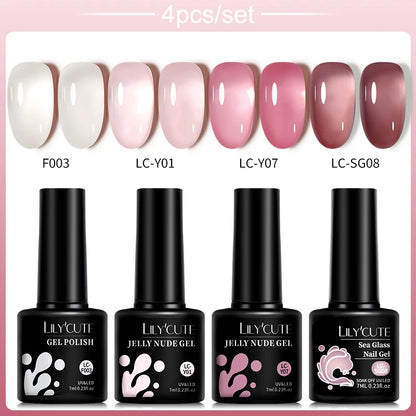 LILYCUTE 4/5Pcs/Set 7ML Nude Pink Gel Nail Polish and Translucent Jelly Nail Art Gel Semi Permanent Soak Off Design Manicure Set