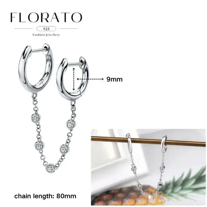 FLORATO 925 Sterling Silver Earrings Chain Tassel Pendant Earrings Zircon Silver Earrings for Women Trend Luxury Wedding Jewelry